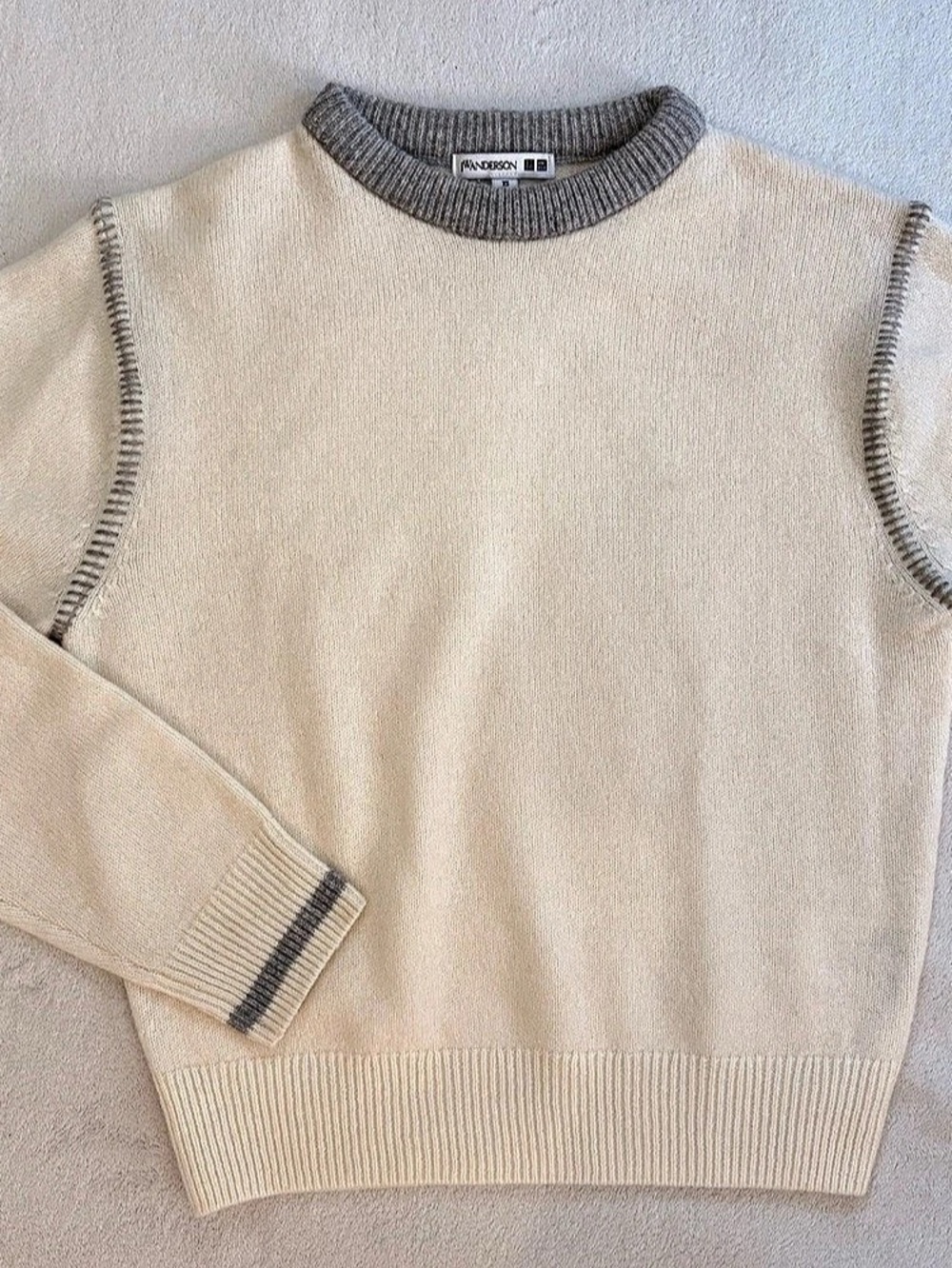 UNIQLO J.W. Anderson Merino Crew Neck Sweater Wool Crew Neck Sweater in Cream XS